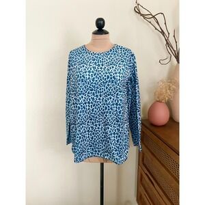 Vintage Y2K Liz Thomas Blue Velour Cheetah Print Blouse